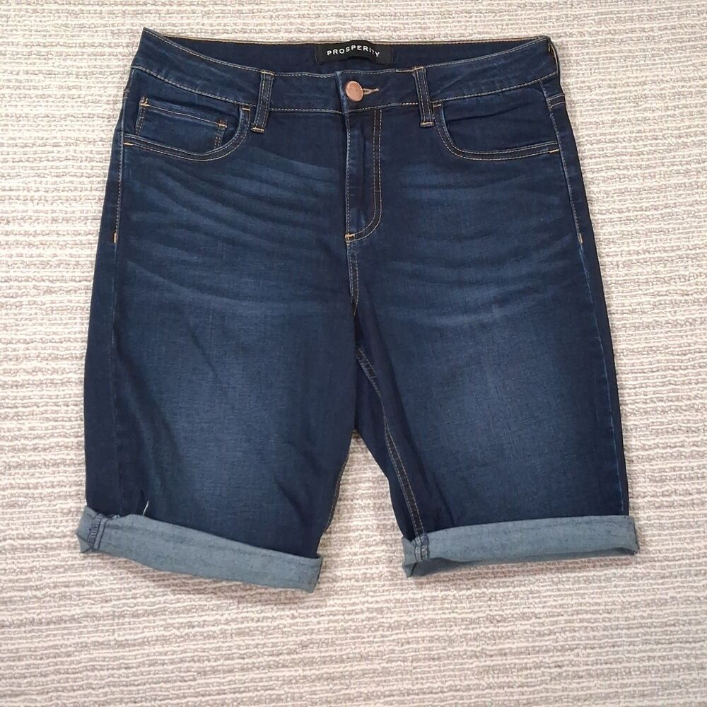 Prosperity Womens Denim Shorts Dark Wash Cuffed Size 31 Stretch Casual Blue Summ